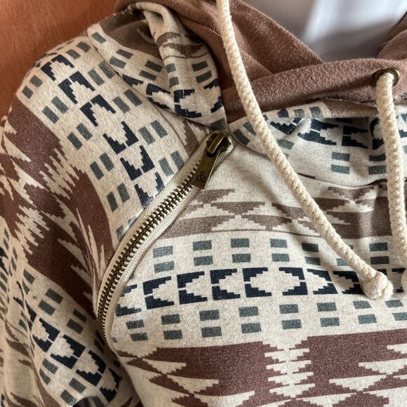 Ampersand Avenue Aztec Print Tunic Hoodie Sweatshirt Sz Large - Picture 4 of 6